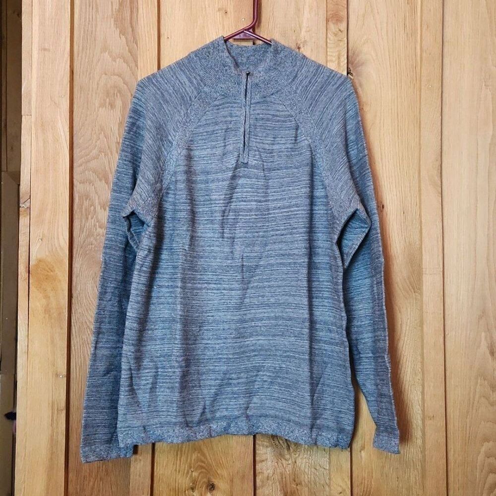 Flag & Anthem Mock Neck Quarter Zip Up Knit Sweater, Medium, Gray Heather